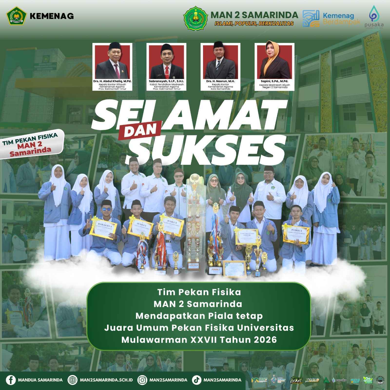 MAN 2 Samarinda Raih Piala Tetap Juara Umum Pekan Fisika Universitas Mulawarman XXVII Tahun 2026